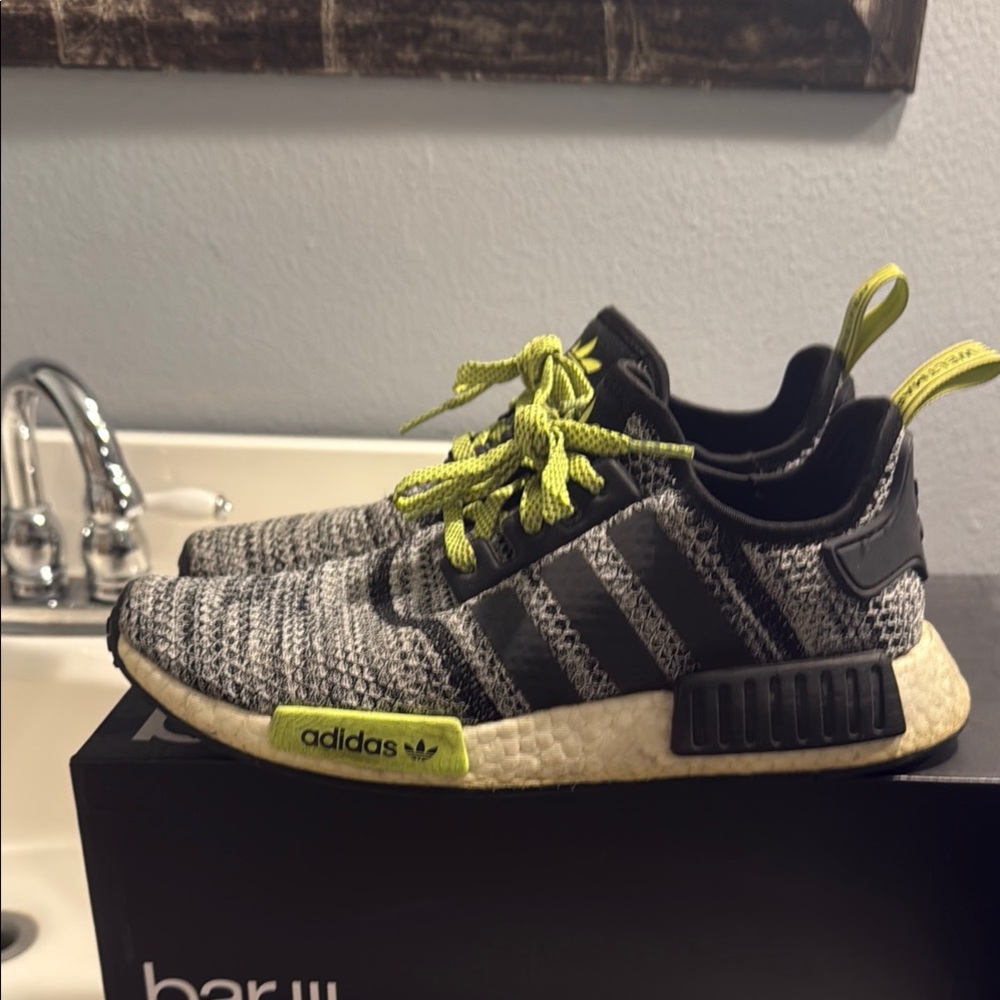 Adidas Black and Green NMD Sneakers with Boost Midsole